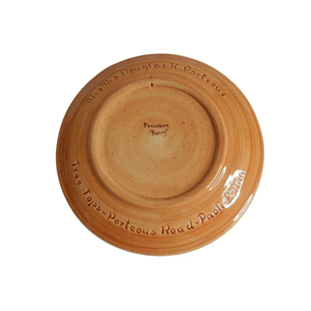 Vintage 1964 Redware Plate Tree Tops Christmas Candles Pennsbury Pottery Signed - Picture 2 of 2